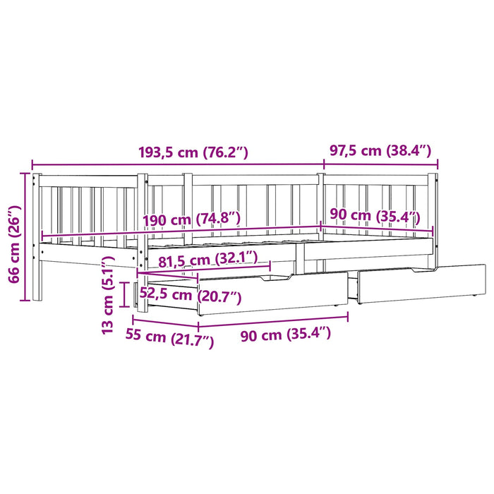 Daybed cu headboard 3 pcs Maroniu cerat Lemn de pin masiv - WALTI WALTI