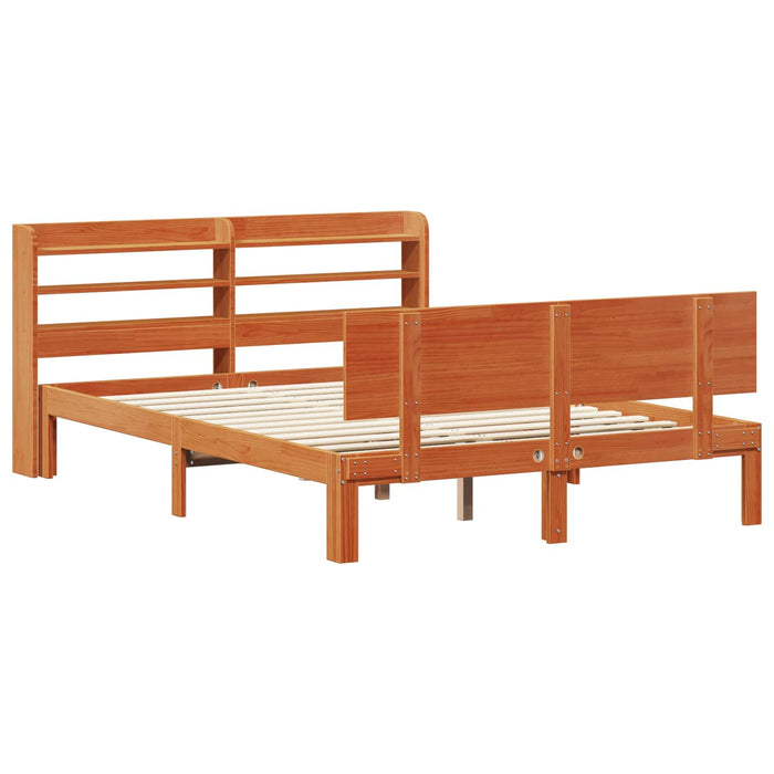 Cadru de pat cu headboard 2 pcs Maroniu cerat Lemn de pin masiv WALTI