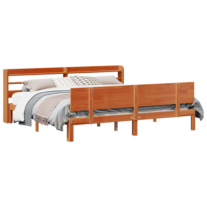 Cadru de pat cu headboard 2 pcs Maroniu cerat Lemn de pin masiv WALTI