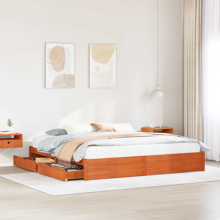 Cadru de pat Maroniu cerat 200 x 200 cm Lemn de pin masiv - WALTI WALTI