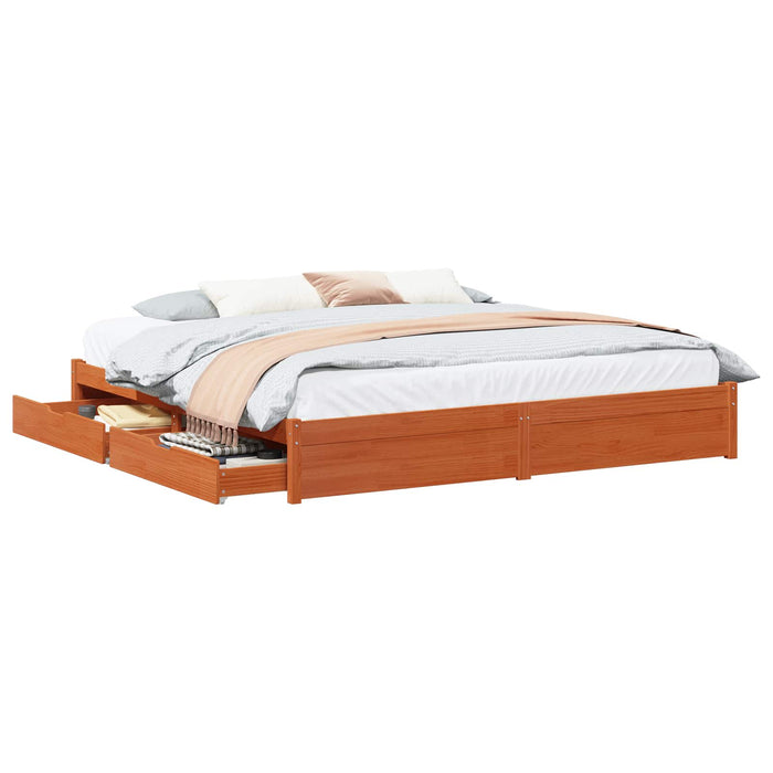 Cadru de pat Maroniu cerat 200 x 200 cm Lemn de pin masiv - WALTI WALTI