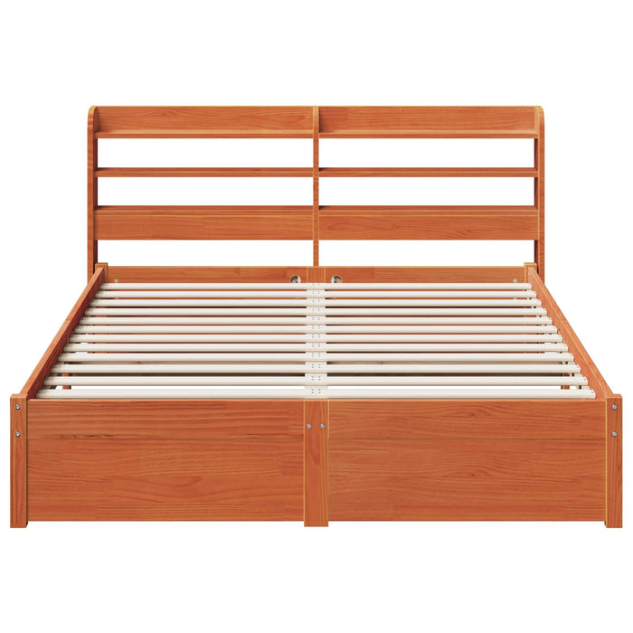 Cadru de pat cu headboard 2 pcs Maroniu cerat Lemn de pin masiv WALTI