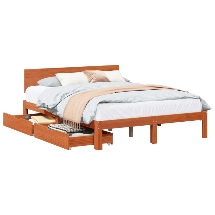 Cadru de pat cu headboard 3 pcs Maroniu cerat Lemn de pin masiv WALTI