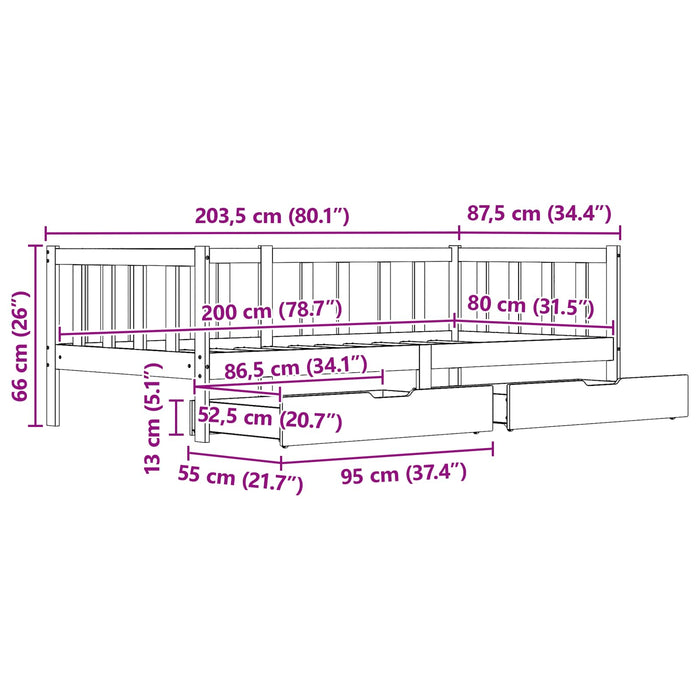 Daybed cu headboard 3 pcs Maroniu cerat Lemn de pin masiv - WALTI WALTI