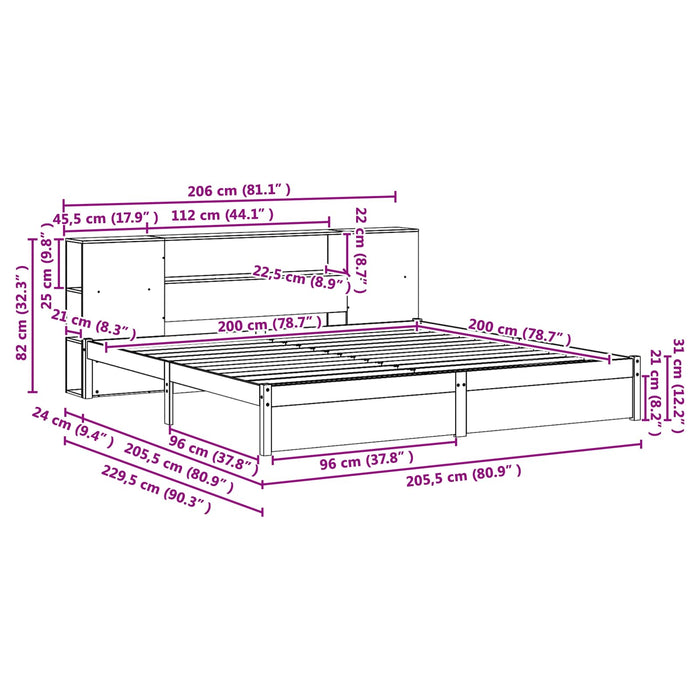 Cadru de pat pentru bibliotecă Maroniu cerat 200 x 200 cm - WALTI WALTI
