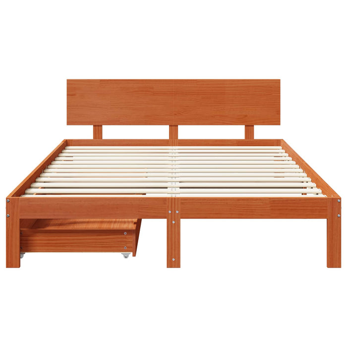 Cadru de pat cu headboard 3 pcs Maroniu cerat Lemn de pin masiv WALTI