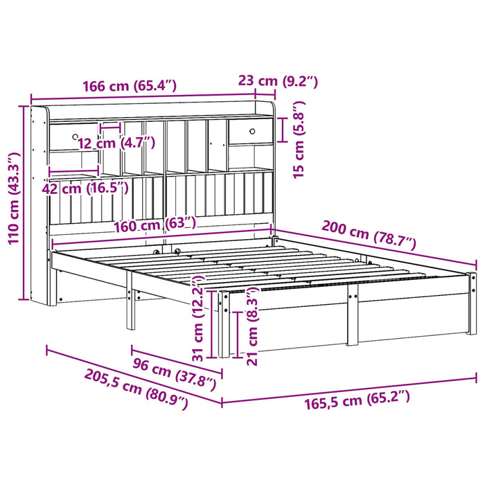 Cadru de pat pentru bibliotecă 2 pcs Maroniu cerat 200 x 160 cm - WALTI WALTI