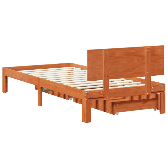 Cadru de pat cu headboard 3 pcs Maroniu cerat Lemn de pin masiv WALTI