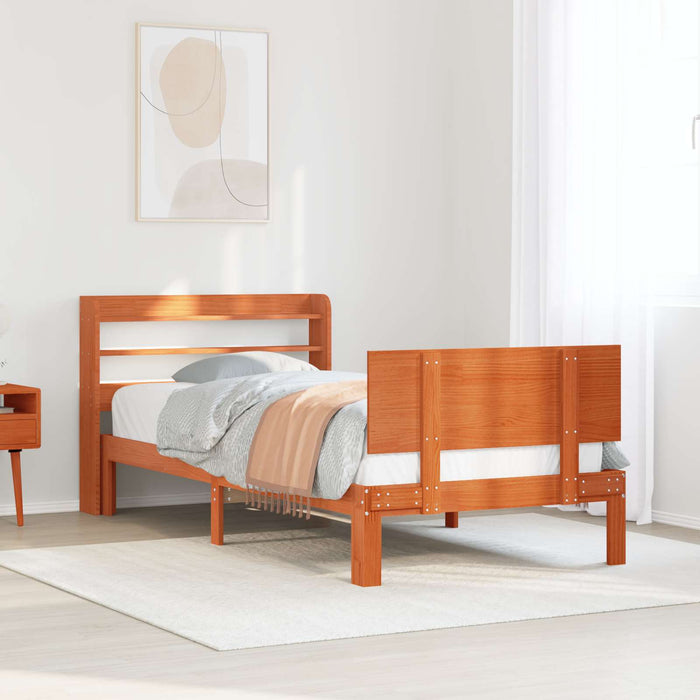 Cadru de pat cu headboard 2 pcs Maroniu cerat Lemn de pin masiv WALTI