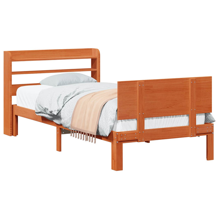 Cadru de pat cu headboard 2 pcs Maroniu cerat Lemn de pin masiv WALTI