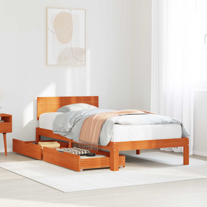Cadru de pat cu headboard 3 pcs Maroniu cerat Lemn de pin masiv WALTI