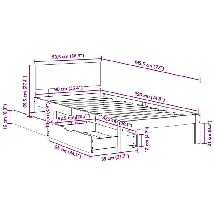 Cadru de pat cu headboard 3 pcs Maroniu cerat Lemn de pin masiv WALTI