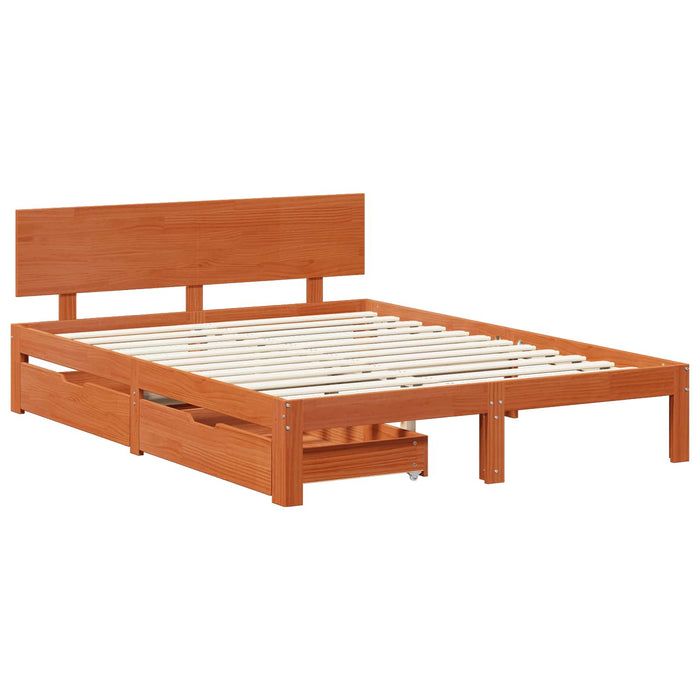 Cadru de pat cu headboard 3 pcs Maroniu cerat Lemn de pin masiv WALTI