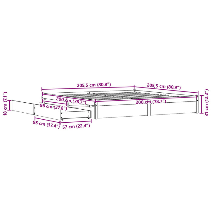 Cadru de pat Maroniu cerat 200 x 200 cm Lemn de pin masiv - WALTI WALTI