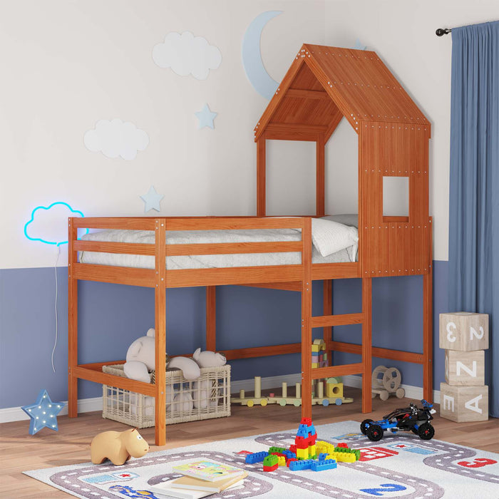 Cadru de pat tip loft Maro Ceară 90 x 190 cm Lemn masiv de pin WALTI