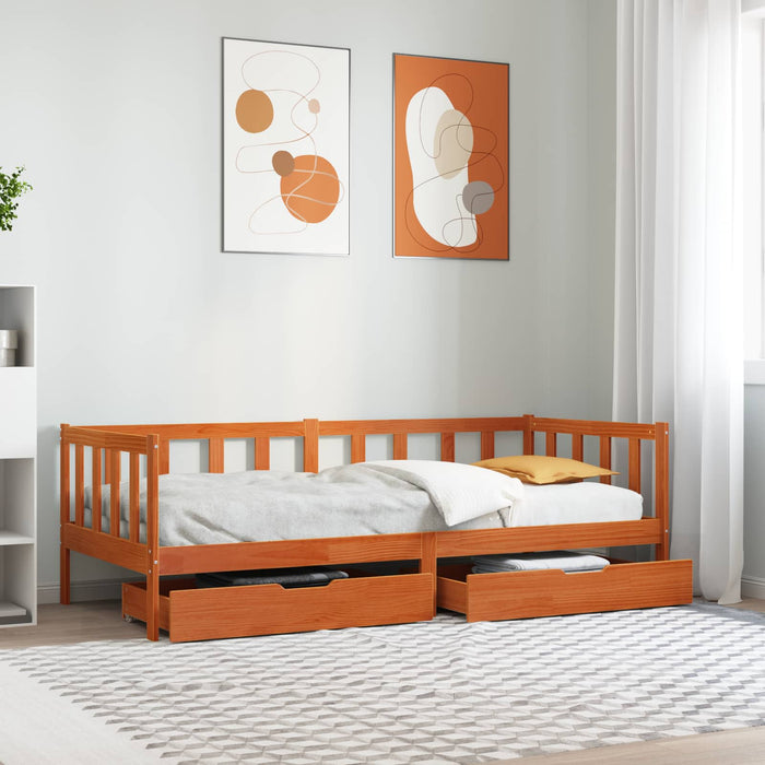 Daybed cu sertar cu roata 3 pcs Maroniu cerat Lemn de pin masiv - WALTI WALTI