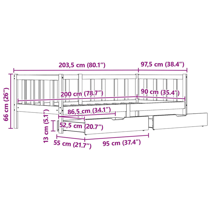 Daybed cu sertar cu roata 3 pcs Maroniu cerat Lemn de pin masiv - WALTI WALTI