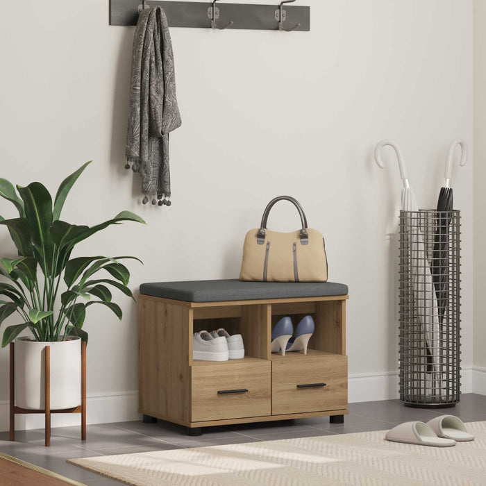 Bancă pentru pantofi cu pernă Stejar Artizanal 60 x 38 x 46 cm WALTI