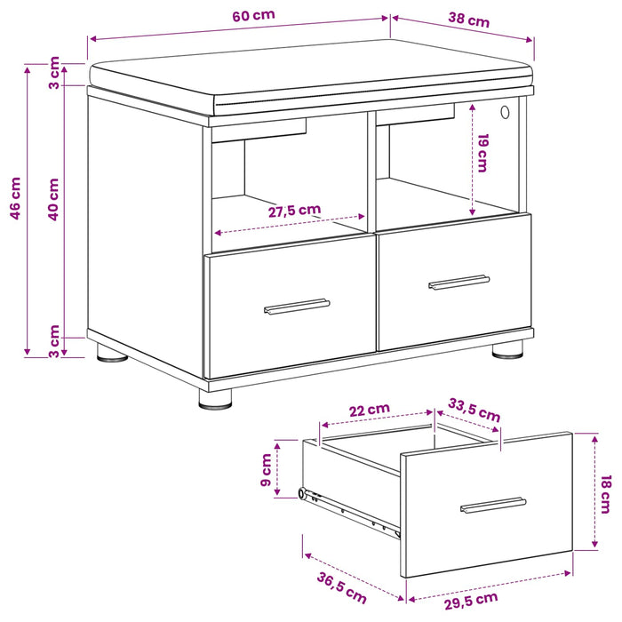 Bancă pentru pantofi cu pernă Stejar Artizanal 60 x 38 x 46 cm WALTI