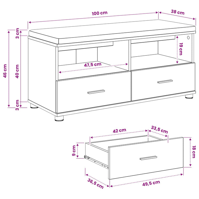 Bancă pentru pantofi cu pernă Stejar Artizanal 100 x 38 x 46 cm WALTI