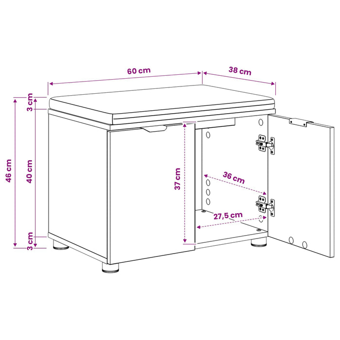 Bancă pentru pantofi cu pernă Stejar Artizanal 60 x 38 x 46 cm WALTI