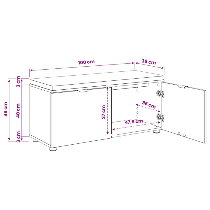 Bancă pentru pantofi cu pernă Stejar Artizanal 100 x 38 x 46 cm WALTI