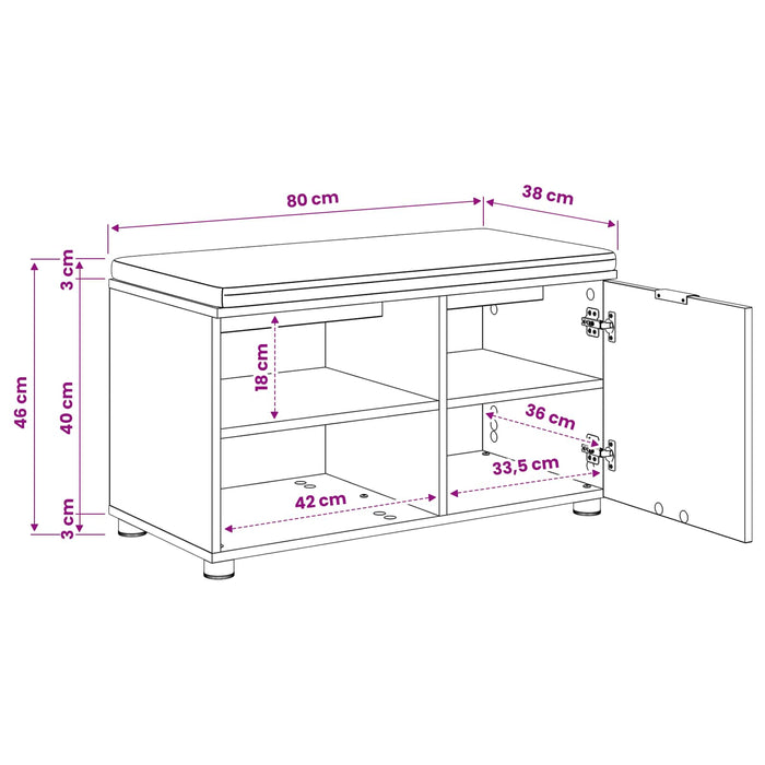 Bancă pentru pantofi cu pernă Stejar Artizanal 80 x 38 x 46 cm WALTI