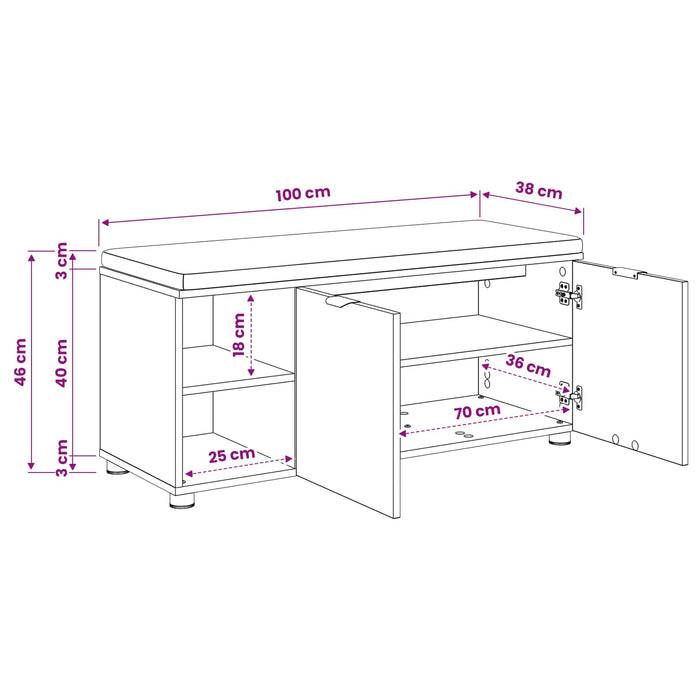 Bancă pentru pantofi cu pernă Stejar Artizanal 100 x 38 x 46 cm WALTI