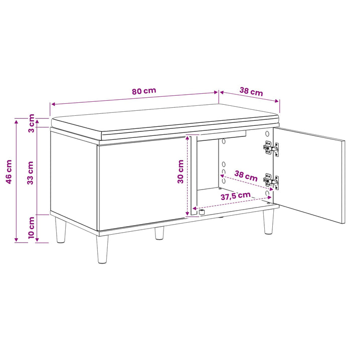 Bancă pentru pantofi cu pernă Stejar Artizanal 80 x 38 x 46 cm WALTI