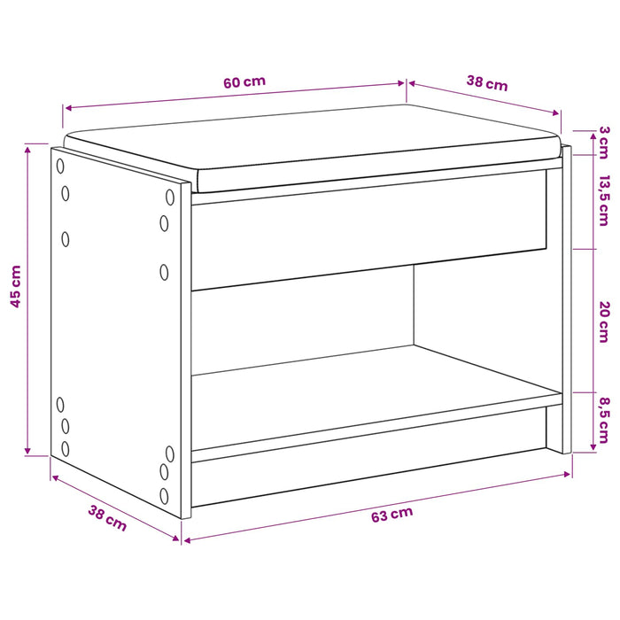 Bancă pentru pantofi cu pernă Stejar Artizanal 63 x 38 x 45 cm WALTI