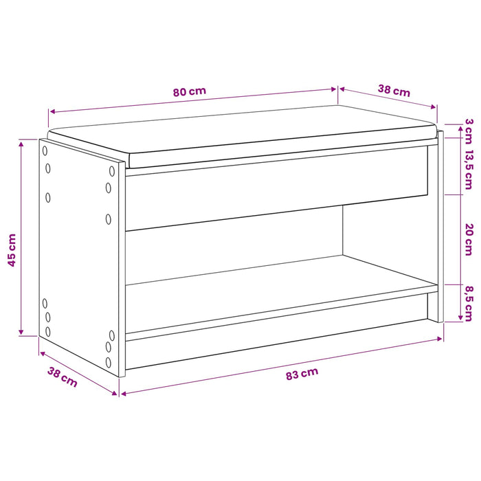 Bancă pentru pantofi cu pernă Stejar Artizanal 83 x 38 x 45 cm WALTI