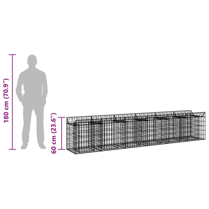 Pat ridicat din gabion 2 pcs Argintiu 300 x 50 x 60 cm - WALTI WALTI