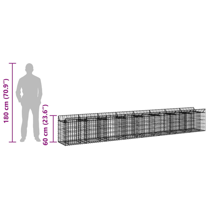 Pat ridicat din gabion 2 pcs Argintiu 400 x 50 x 60 cm - WALTI WALTI