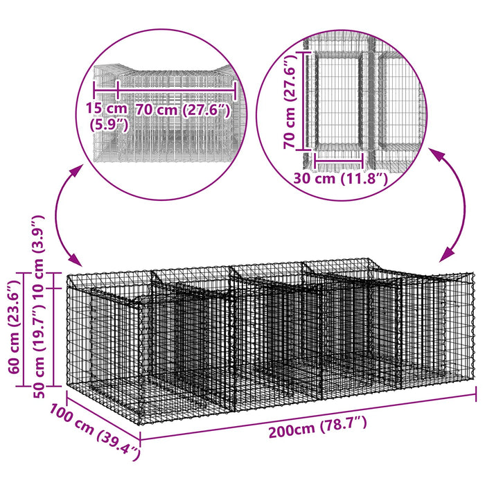 Pat ridicat din gabion 2 pcs Argintiu - WALTI WALTI