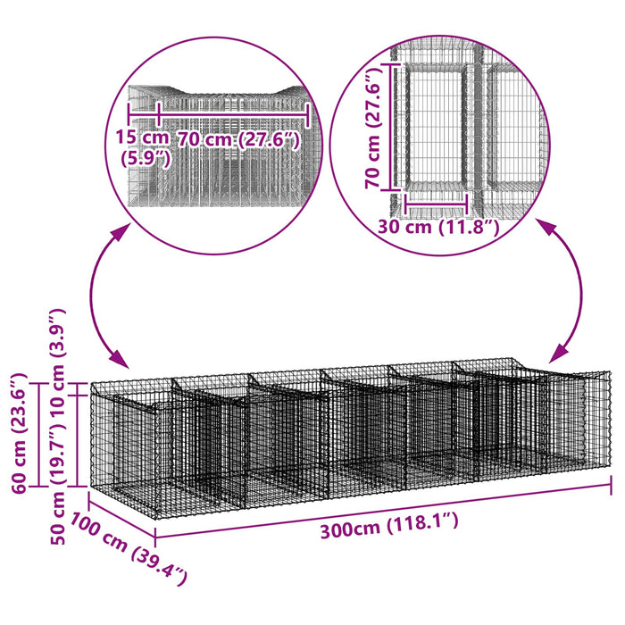 Pat ridicat din gabion 2 pcs Argintiu - WALTI WALTI