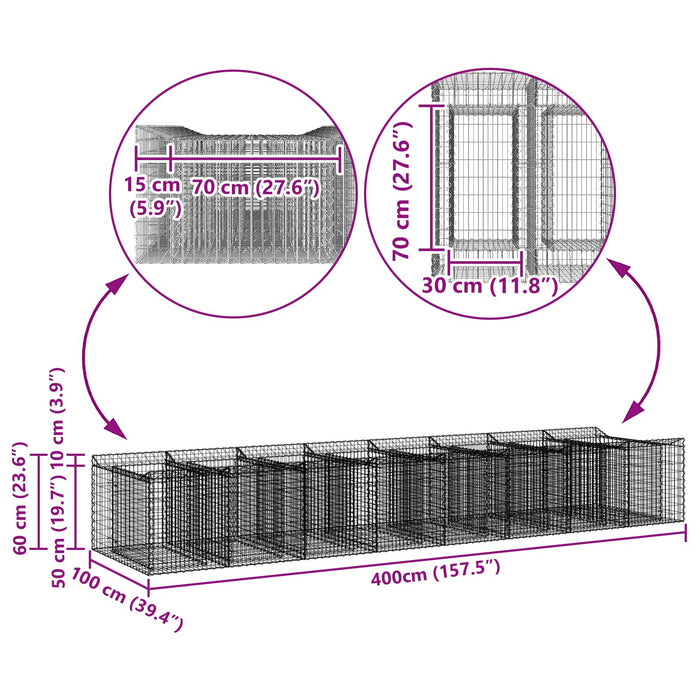 Pat ridicat din gabion 3 pcs Argintiu - WALTI WALTI