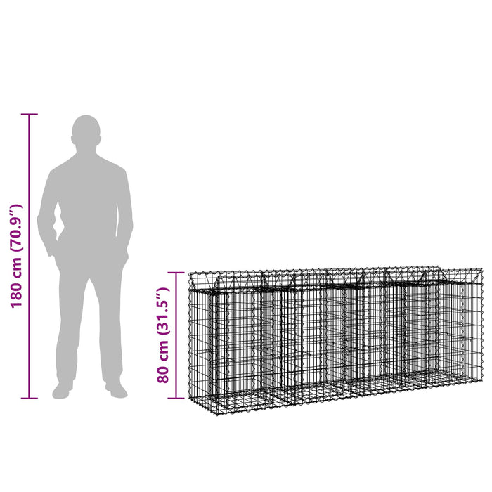 Pat ridicat din gabion 2 pcs Argintiu 200 x 50 x 80 cm - WALTI WALTI