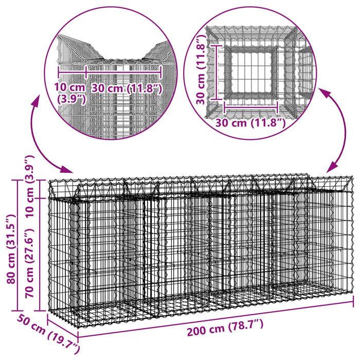 Pat ridicat din gabion 2 pcs Argintiu 200 x 50 x 80 cm - WALTI WALTI