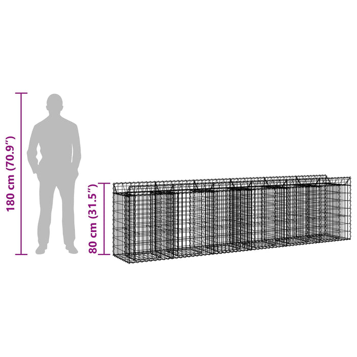 Pat ridicat din gabion 2 pcs Argintiu 300 x 50 x 80 cm - WALTI WALTI