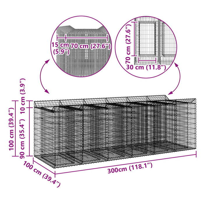 Pat ridicat din gabion 3 pcs Argintiu - WALTI WALTI