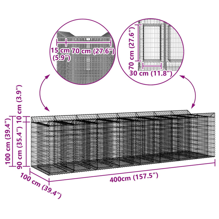 Pat ridicat din gabion 4 pcs Argintiu - WALTI WALTI
