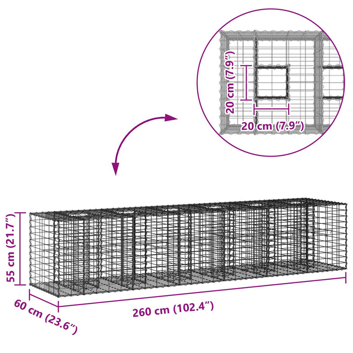 Pat ridicat din gabion 2 pcs Argintiu 260 x 60 x 55 cm - WALTI WALTI