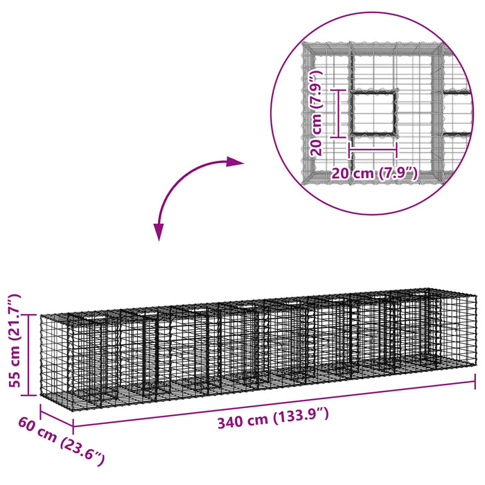 Pat ridicat din gabion 2 pcs Argintiu 340 x 60 x 55 cm - WALTI WALTI
