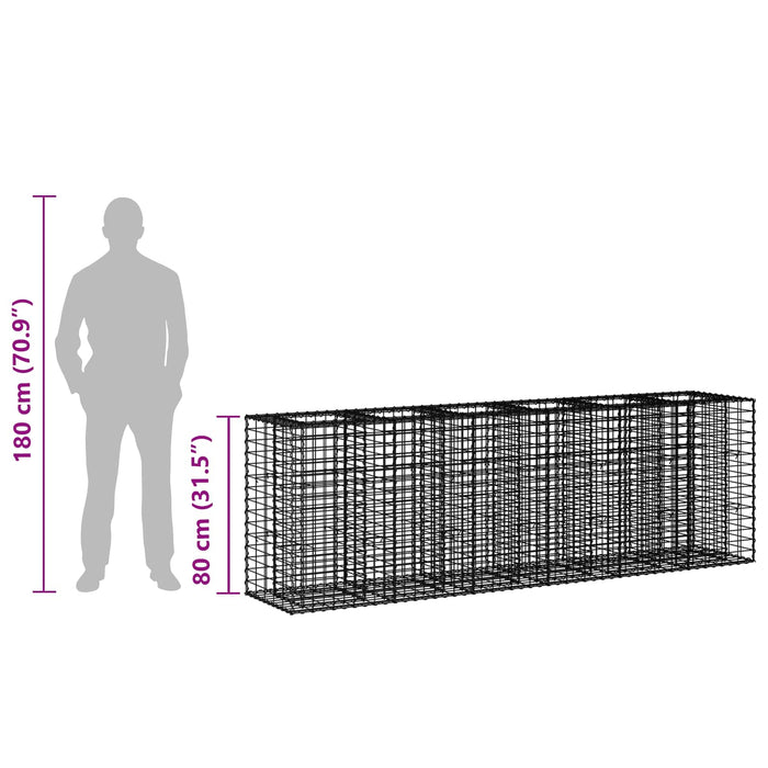 Pat ridicat din gabion 2 pcs Argintiu 250 x 50 x 80 cm - WALTI WALTI