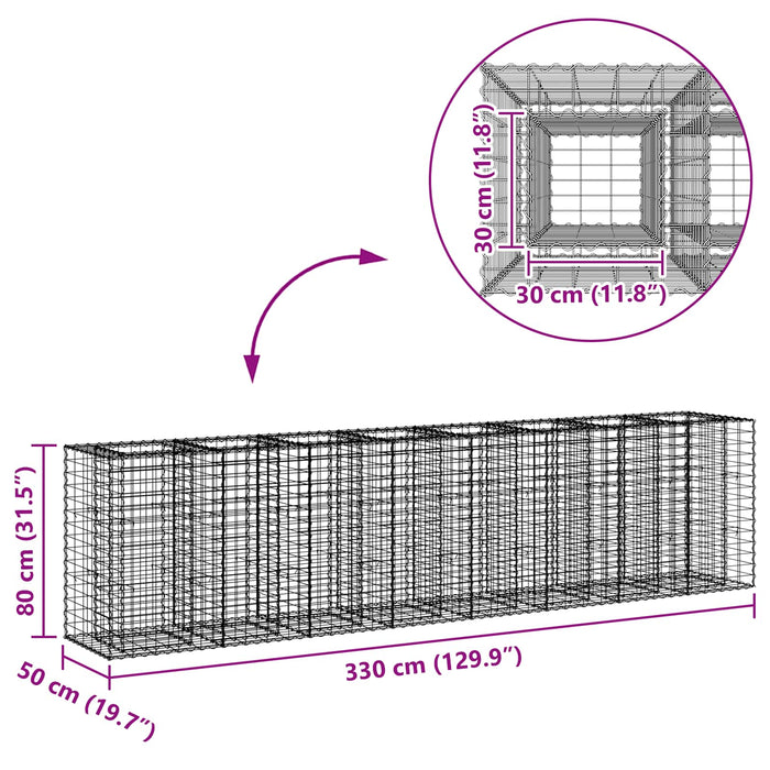 Pat ridicat din gabion 2 pcs Argintiu 330 x 50 x 80 cm - WALTI WALTI