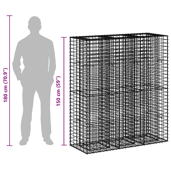Pat ridicat din gabion 2 pcs Argintiu 130 x 50 x 150 cm - WALTI WALTI