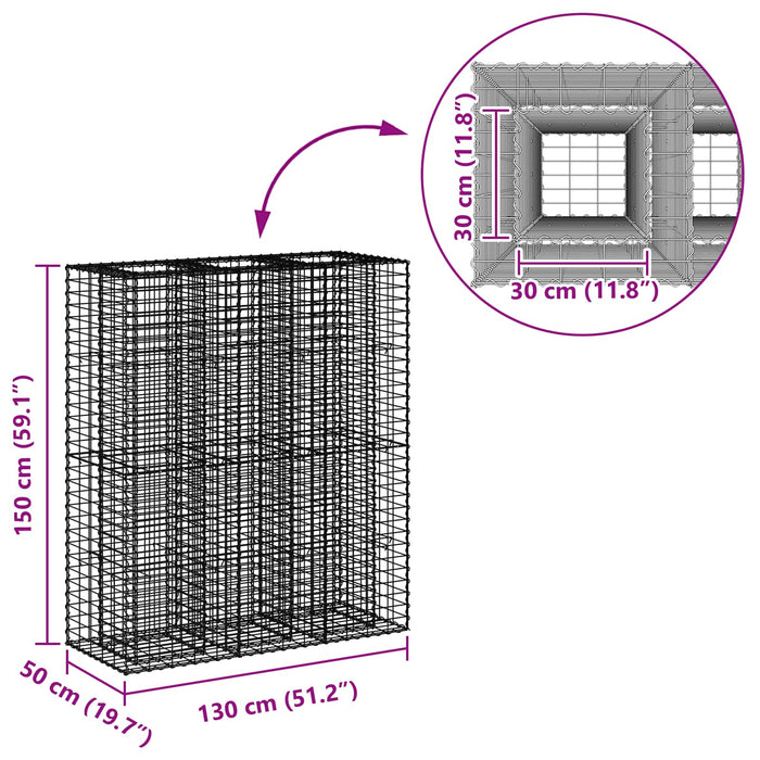 Pat ridicat din gabion 2 pcs Argintiu 130 x 50 x 150 cm - WALTI WALTI