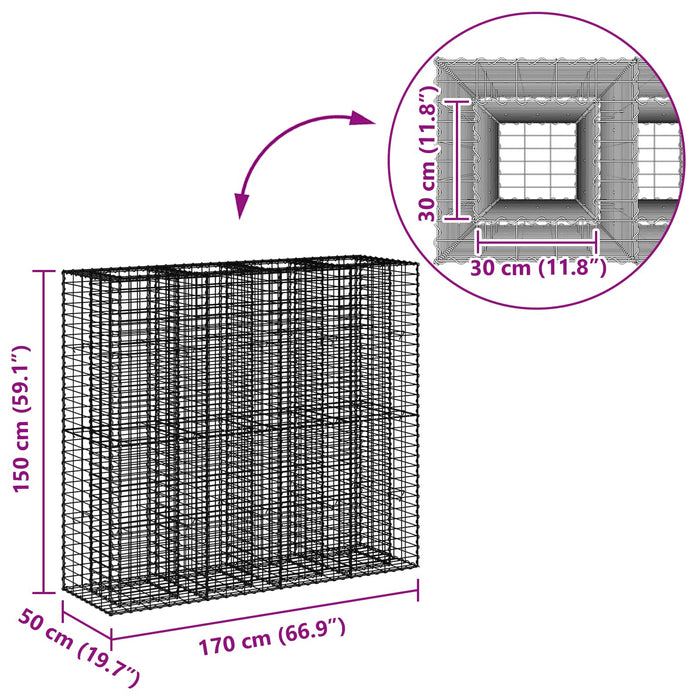 Pat ridicat din gabion 2 pcs Argintiu 170 x 50 x 150 cm - WALTI WALTI