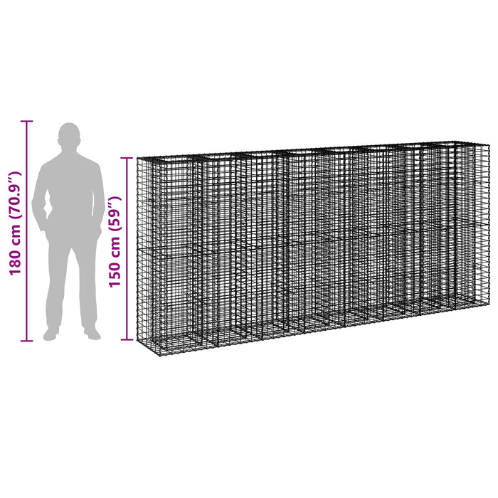 Pat ridicat din gabion 4 pcs Argintiu 330 x 50 x 150 cm - WALTI WALTI