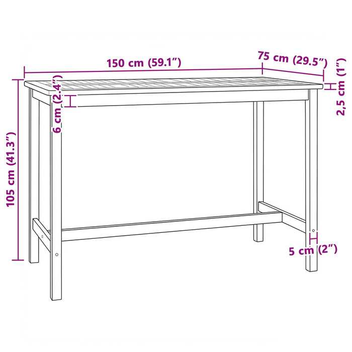 Masă de bar natural 150 x 75 x 105 cm Lemn solid de tec - WALTI WALTI